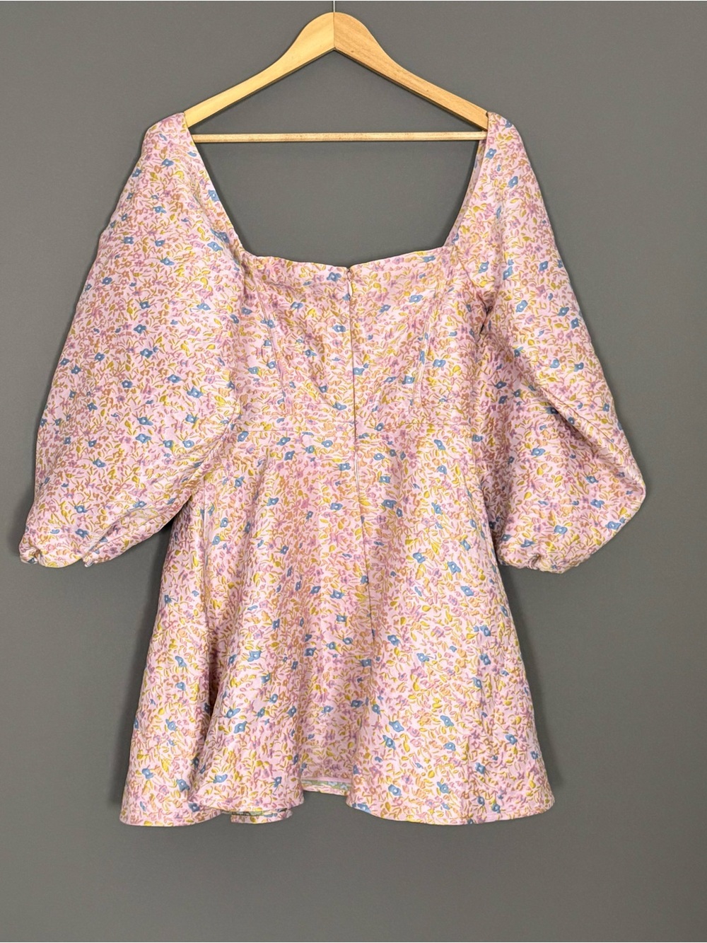 ASOS Luxe Puff Sleeve Floral Jacquard Mini Dress Pink 8 Coquette Cottagecore ASO - Picture 3 of 13
